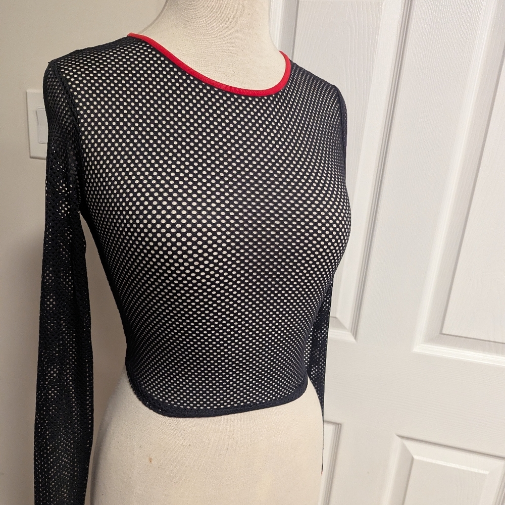 Black and Red Mesh Long Sleeve Top